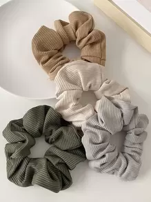 Set de 4 piezas de coleteros y scrunchies de punto premium a rayas para mujer, accesorios para el cabello de estilo minimalista vintage elegante, adecuados para vestirse diariamente, maquillarse, recogidos y coletas