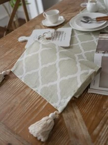 1入組幾何圖案桌旗餐桌用流蘇裝飾廚房桌旗 - 彩色 - 查看 2