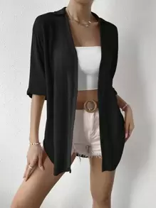 SHEIN Essnce Camisa unicolor de hombros caídos - Negro - Ver 5