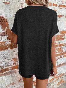 SHEIN LUNE Damska odzież dwuczęściowa Węzeł Prosty Casual - Czarne - Zobacz 2