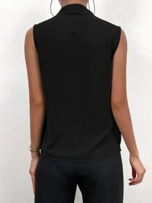 Chiquease Solid Surplice Neck Sleeveless Blouse - Black - View 2
