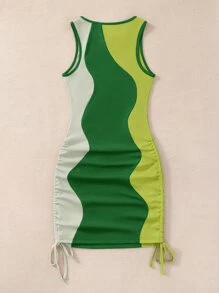 SHEIN Unity Colour Block Drawstring Side Bodycon Dress - Green - View 2
