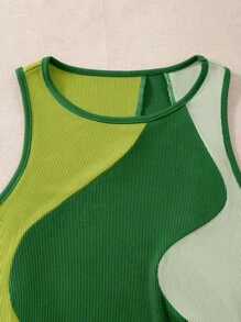 SHEIN Unity Colour Block Drawstring Side Bodycon Dress - Green - View 5