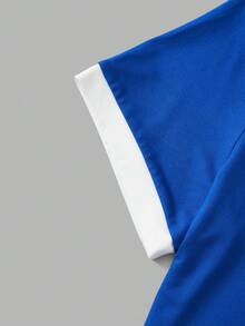 SHEIN EZwear Camiseta crop con estampado de letra unido en contraste - Azul - Ver 5