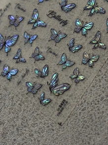 1張5D壓花生動鐳射鐳射跳舞蝴蝶膠黏劑美甲貼紙貼花DIY美甲裝飾品 - 彩色 - 查看 5