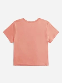 SHEIN LUNE Plus Leopard & Heart Print Tee - Coral Orange - View 3