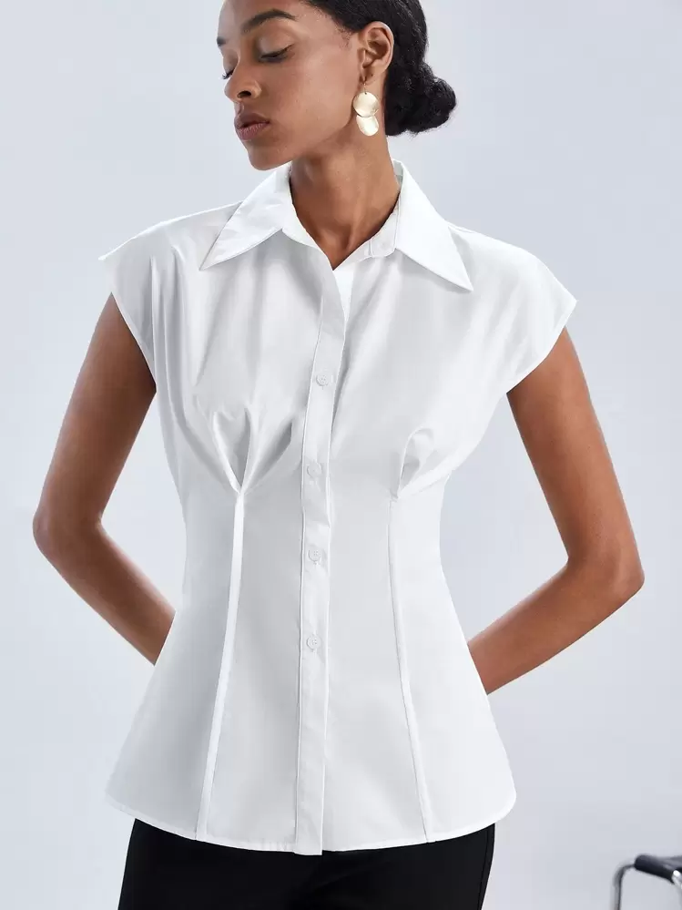 BizChic Chemise En Coton Unicolore À Bouton Vêtements De Travail - Blanc - Voir 2