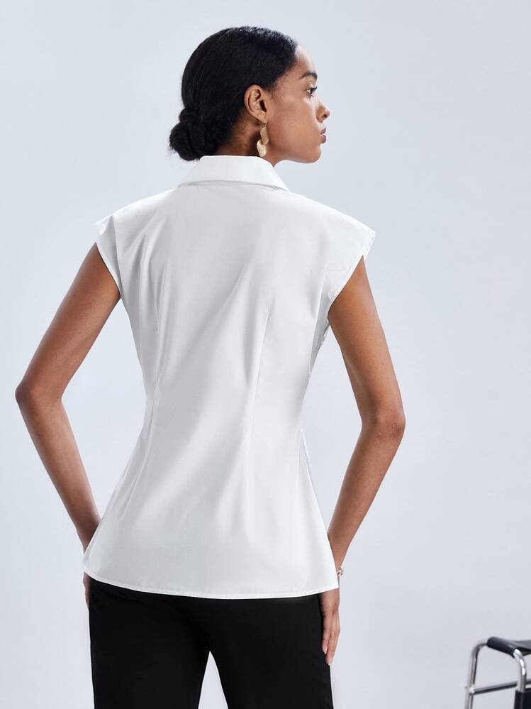 BizChic Chemise En Coton Unicolore À Bouton Vêtements De Travail - Blanc - Voir 3