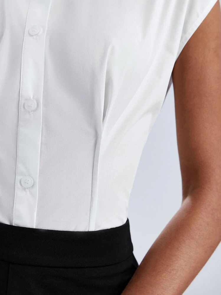 BizChic Chemise En Coton Unicolore À Bouton Vêtements De Travail - Blanc - Voir 4