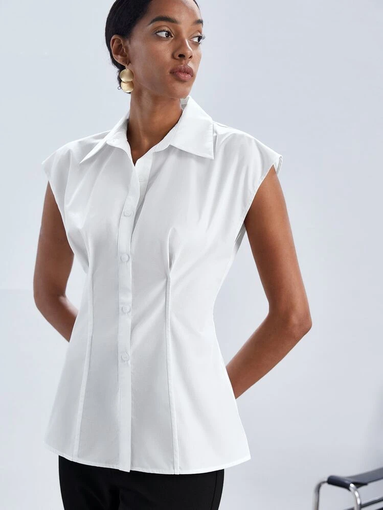 BizChic Chemise En Coton Unicolore À Bouton Vêtements De Travail - Blanc - Voir 5
