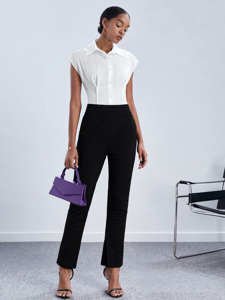 BizChic Chemise En Coton Unicolore À Bouton Vêtements De Travail - Blanc - Voir 6