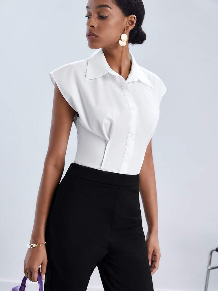 BizChic Chemise En Coton Unicolore À Bouton Vêtements De Travail - Blanc - Voir 9
