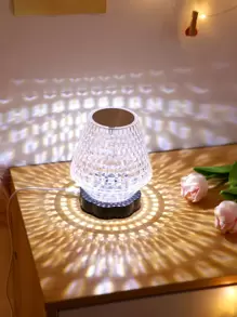 1pc Crystal Textured Table Lamp, Battery Powered Decorative Lamp For Home Decor - Multicolor - View 1