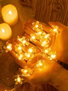 1 dây đèn LED trang trí hoa nhựa dễ thương 1,5/3/6M, dùng pin, trang trí nhà trong nhà bằng đèn hoa anh đào, trang trí phòng, trang trí tường phòng ngủ bằng đèn hoa anh đào, thích hợp cho trang trí đám cưới, trang trí tiệc, trang trí ngày lễ tình nhân, trang trí bàn bằng dây đèn hoa - Màu vàng - Xem 2