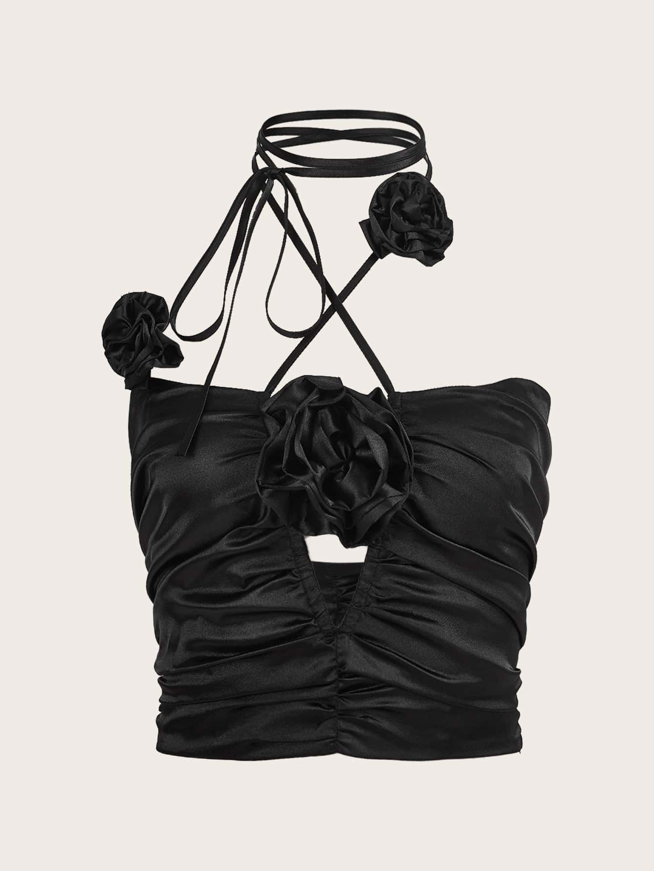 SHEIN MOD Áo khoác và áo lót dành cho xe tăng nữ Cắt ra Xù Hội Chữ thập màu trơn Gợi cảm - màu đen - Xem 1