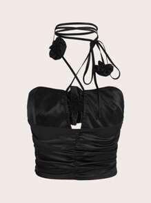 SHEIN MOD Áo khoác và áo lót dành cho xe tăng nữ Cắt ra Xù Hội Chữ thập màu trơn Gợi cảm - màu đen - Xem 2