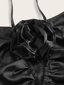 SHEIN MOD Áo khoác và áo lót dành cho xe tăng nữ Cắt ra Xù Hội Chữ thập màu trơn Gợi cảm - màu đen - Xem 3