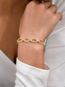 Cubic Zirconia Decor Bracelet - Yellow Gold - View 1