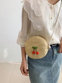 Mini Straw Crossbody Bag - Khaki - View 1