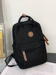 輕便商務休閒大容量經典背包字母貼花裝飾，單肩包背包書包適合旅行、學院、學校、戶外、運動適合青少年女大學生、菜鳥和白領，非常適合辦公室、學院、工作、商務、通勤, 戶外, 旅行, 郊遊 - 黑色 - 查看 3