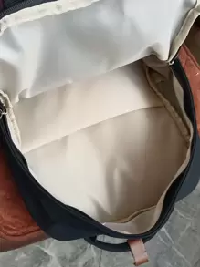 輕便商務休閒大容量經典背包字母貼花裝飾，單肩包背包書包適合旅行、學院、學校、戶外、運動適合青少年女大學生、菜鳥和白領，非常適合辦公室、學院、工作、商務、通勤, 戶外, 旅行, 郊遊 - 黑色 - 查看 6