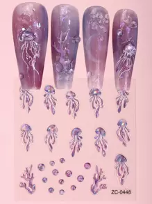 Beauty Sticker 1sheet 5D Jellyfish Pattern Nail Art Sticker Nail Stickers DIY - Multicolor - View 1