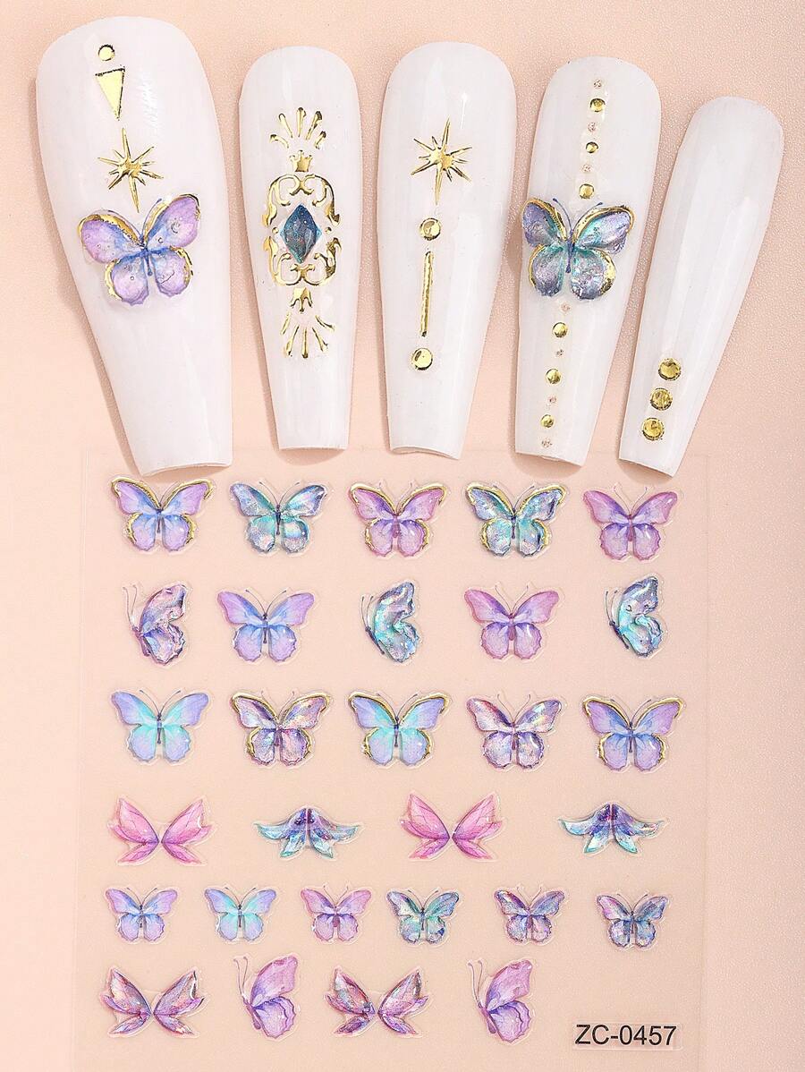 Beauty Sticker 1張蝴蝶樣式美甲貼紙 - 彩色 - 查看 1