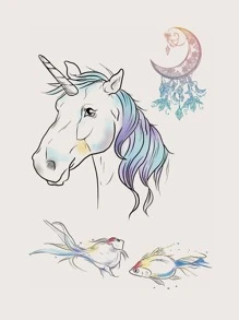Nhãn dán hình xăm , Hình xăm tạm thời 1 tấm hình kỳ lân cho phụ nữ , Hình xăm động vật dành cho người lớn , Hình xăm giả trông như thật , Dành cho phụ nữ và trẻ em gái - Nhiều màu - Xem 7