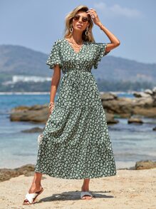 RueChic Abiti con stampa fiorellini manica a farfalla con volant
