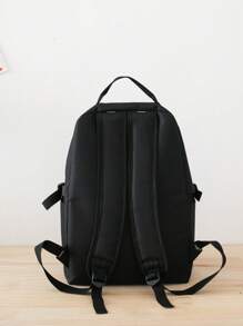 5pcs Backpack Set Letter Pattern Classic Backpack Square Bag Pencil Case For School - Black - View 3