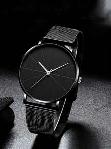 1入組黑色鋅合金帶時尚圓形錶盤石英表,適用於日常生活