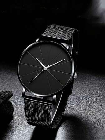 1入組黑色鋅合金帶時尚圓形錶盤石英表,適用於日常生活