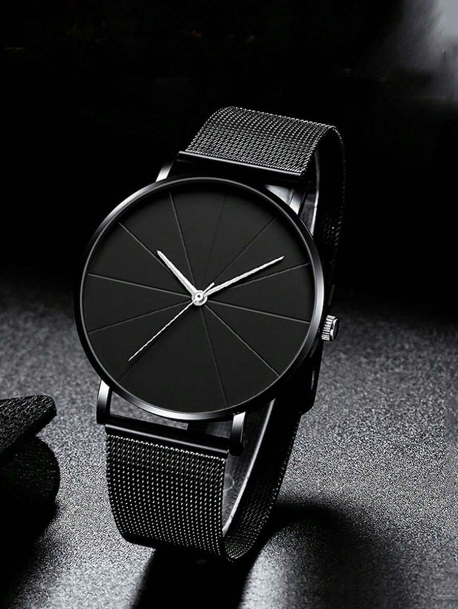 1入組黑色鋅合金帶時尚圓形錶盤石英表,適用於日常生活