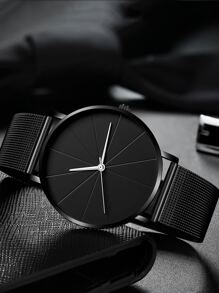 1入組黑色鋅合金帶時尚圓形錶盤石英表,適用於日常生活