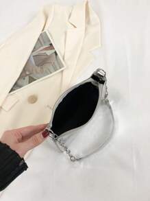 Mini Crocodile Embossed Hobo Bag Silver Chain Strap - Silver - View 6