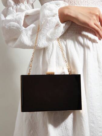 迷你盒型包黑色鏈條帶適合派對,完美新娘錢包適合婚禮,舞會和派對活動