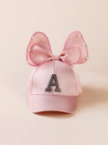 1 Máy Tính Trẻ Mới Biết Đi/Trẻ Em Bé Gái Bling Letter A Trang Trí Ngọc Trai Nơ Mũ Bóng Chày, Phong Cách Công Chúa, Thích Hợp Cho Mọi Mùa - Hồng - Xem 2