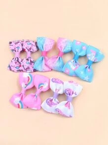 bilicaca 10pcs Toddler Girls Cartoon Unicorn & Mermaid Pattern Bow Decor Cute Alligator Hair Clip For Hair Decoration - Multicolor - View 1