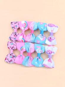 bilicaca 10pcs Toddler Girls Cartoon Unicorn & Mermaid Pattern Bow Decor Cute Alligator Hair Clip For Hair Decoration - Multicolor - View 2
