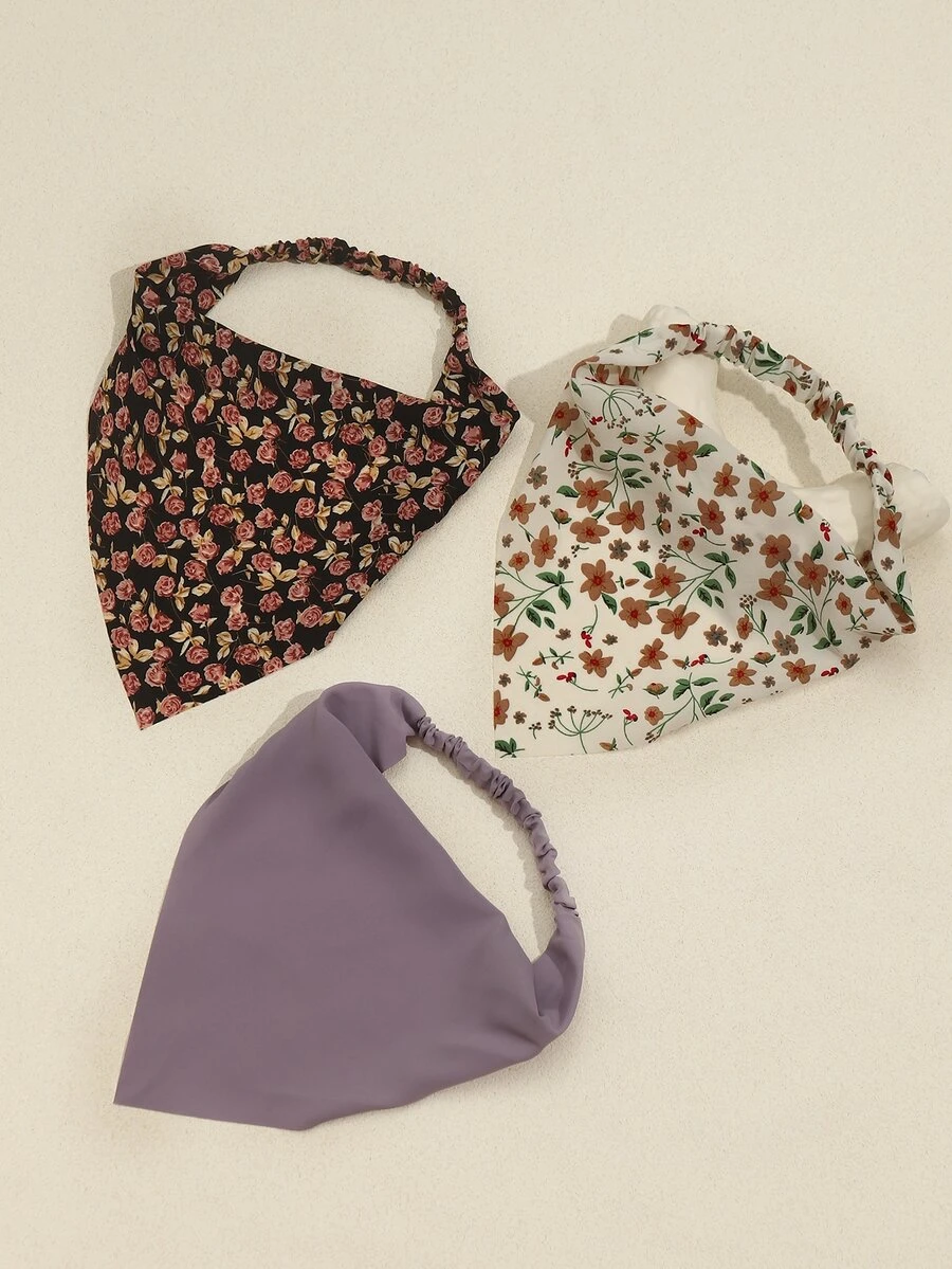 3入組女孩花朵印花髮帶