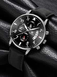 SHAARMS 1 Miếng Đen PU Polyurethane Dây đeo Làm Việc  Ngày Tròn Quay số đồng hồ Quartz & 2 Miếng Vòng tay , Đối với Cuộc sống hàng ngày - màu đen - Xem 2