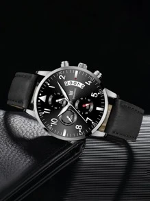 SHAARMS 1 Miếng Đen PU Polyurethane Dây đeo Làm Việc  Ngày Tròn Quay số đồng hồ Quartz & 2 Miếng Vòng tay , Đối với Cuộc sống hàng ngày - màu đen - Xem 3