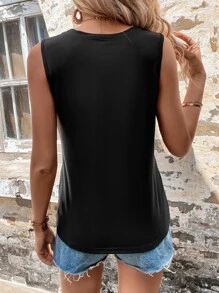 SHEIN LUNE Áo khoác và áo lót dành cho xe tăng nữ Tương phản ren màu trơn Giải trí - màu đen - Xem 2