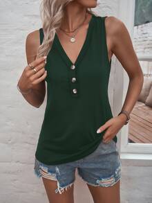 SHEIN LUNE 半排扣背心上衣 - 墨綠色 - 查看 4