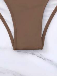 Bộ Bikini Hai Tông Màu Tương Phản Viền Một Vai Áo Ngực Không Dây & Cao Cấp Bikini 2 Mảnh Bikini Đi Biển Mùa Hè - Cà phê nâu - Xem 6