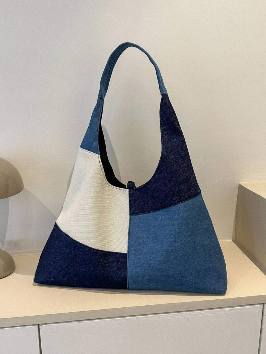 大流浪包撞色拼貼頂部單條提帶適用於日常