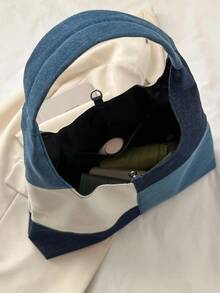 大流浪包撞色拼貼頂部單條提帶適用於日常