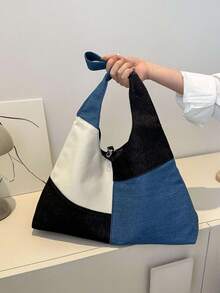 大流浪包撞色拼貼頂部單條提帶適用於日常