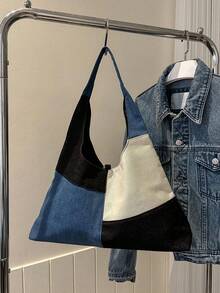 大流浪包撞色拼貼頂部單條提帶適用於日常