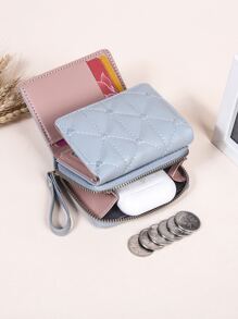 Monedero pequeño con bordado de corazón PU - Azul - Ver 5